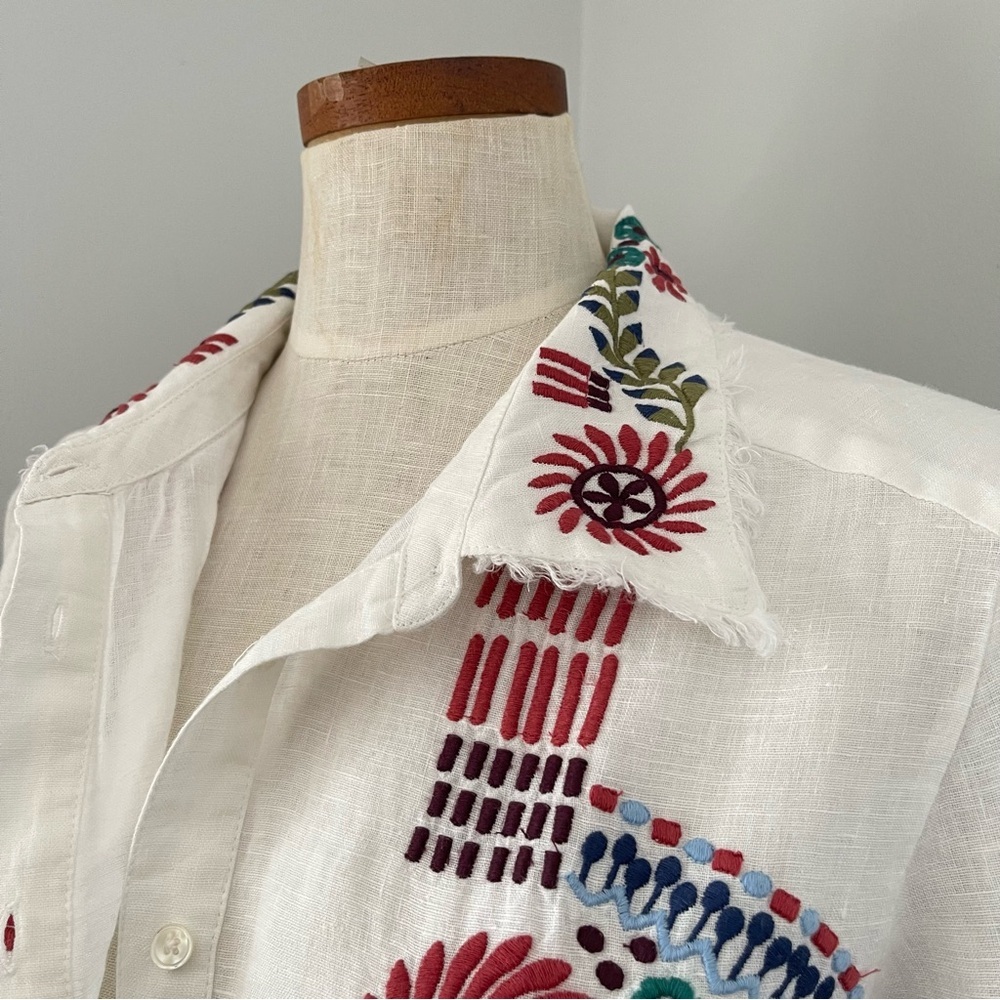 Sundance White embroidered Sunset Canyon button shirt NWT size medium 100% linen - Picture 2 of 8